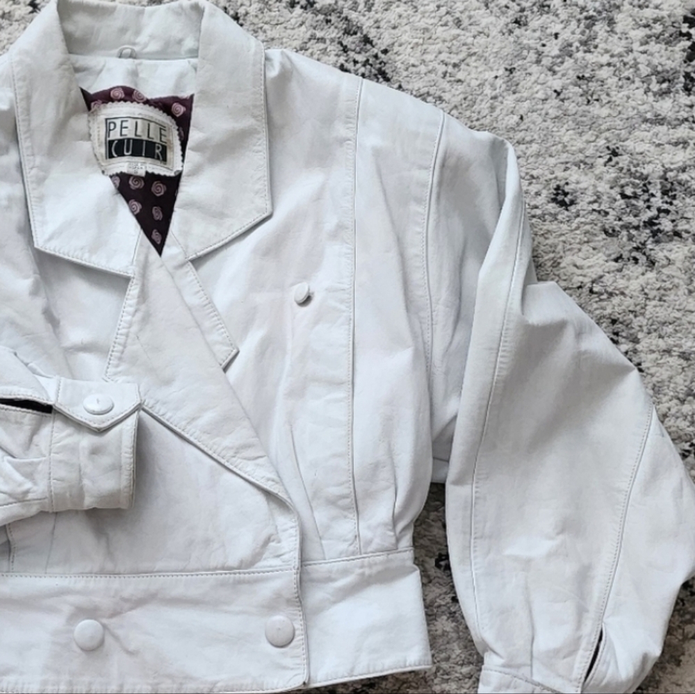 Vintage Pelle Cuir Leather White Jacket Womens Size S Biker 80s 90s